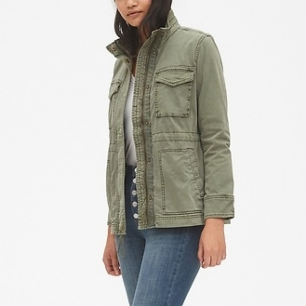 Gap Army Green Garment-Dyed Utility Cargo Jacket Size Small